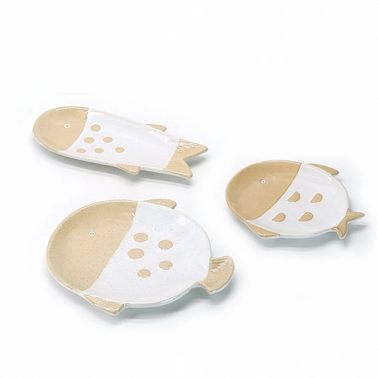 Ceramic Dinnerware Set  Bisque Fish Plates Set Of 3