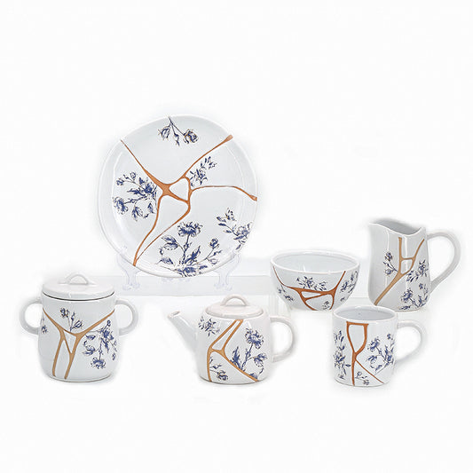 Ceramic Dinnerware Set Blue Flower Series kitchen supplies